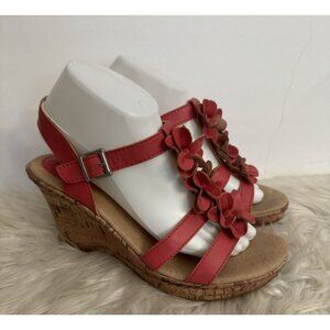 B.O.C. BOC‎  Evita Coral Flower Wedge T Strap Sandal Size 9M Comfort shoe